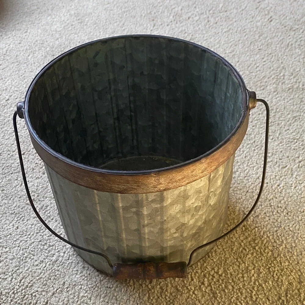 Rustic Metal Galvanized Bucket with Copper Accent - Home Accents